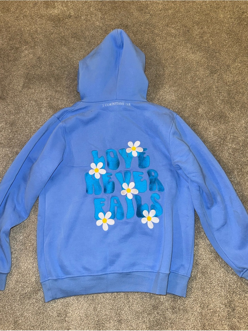 Love Never Fails Blue Hoodie